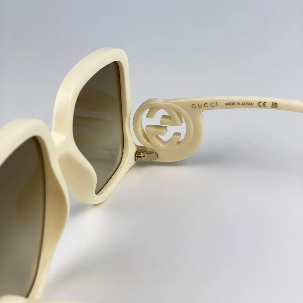 Gucci GG1326S 002 Sunglasses Ivory Brown Gradient Oversized Square Women